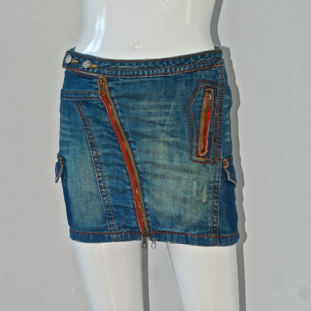 Frankie Morello Denim Mini Skirt With Zip Pockets & Cafe Morello - Italy